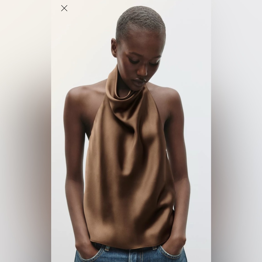 Zara brown halter top‎ satin - Picture 2 of 5